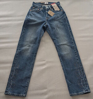 Levi’s Women’s 501 Curve Button Fly Embellished Blue Jeans Size 24W x 30L New